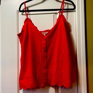 Davi & Dani Red Spaghetti Strap Top with Eyelet Detail and Adjusters on Straps